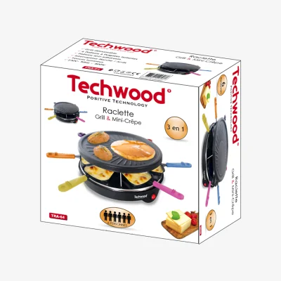 TECHWOOD Raclette 6 poelons Grill et minicrepe TRA 64
