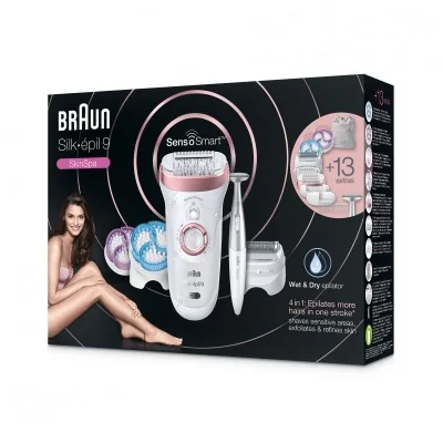 Braun épilateur électrique Braun Silk-épil 9 9/980 SkinSpa SensoSmart avec 13 Accessoires et tondeuses 3-en-1
