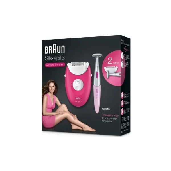 BRAUN Épilateur Silk-épil 3 3-420 avec 2 accessoires / BLANC & ROSE